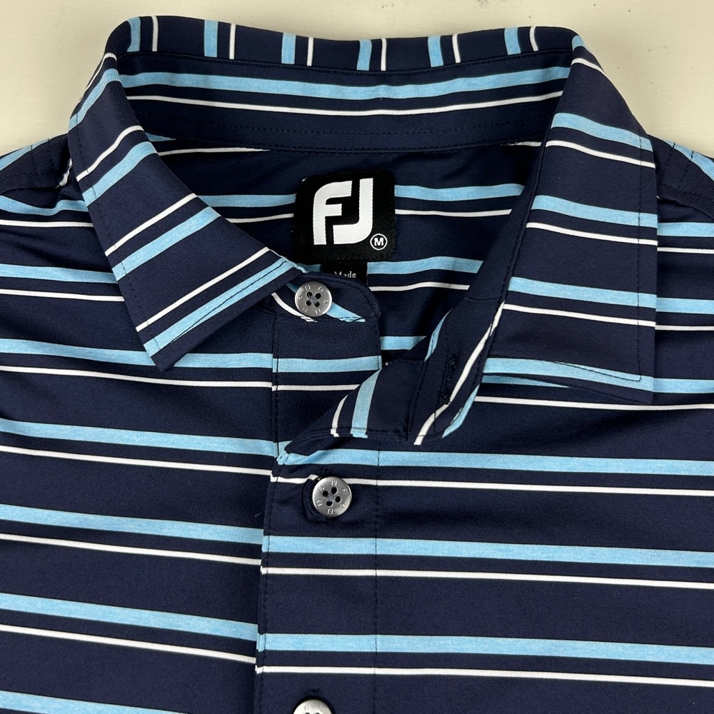 Footjoy Short Sleeve “Hideaway” Golf Polo Shirt Mens Medium Blue Striped